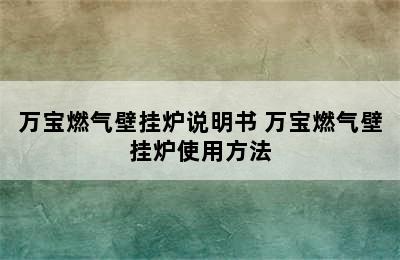 万宝燃气壁挂炉说明书 万宝燃气壁挂炉使用方法